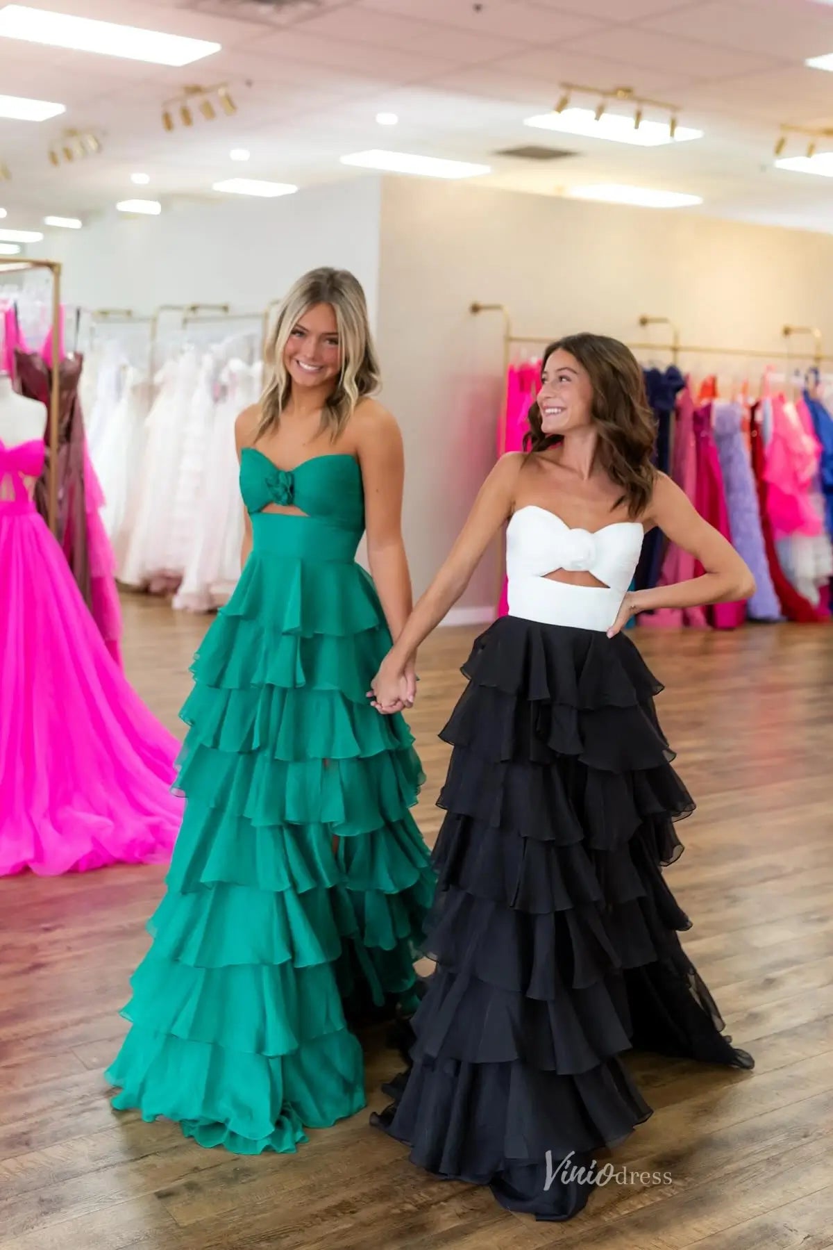 Strapless Chiffon Ruffled Prom Dresses with Skit & Sweetheart Neck RF317-prom dresses 2026-Viniodress-Blush-Custom Size-