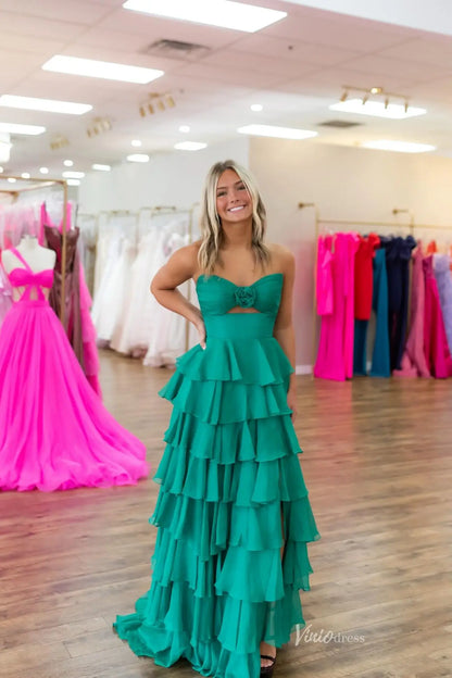 Strapless Chiffon Ruffled Prom Dresses with Skit & Sweetheart Neck RF317-prom dresses 2026-Viniodress-Blush-Custom Size-