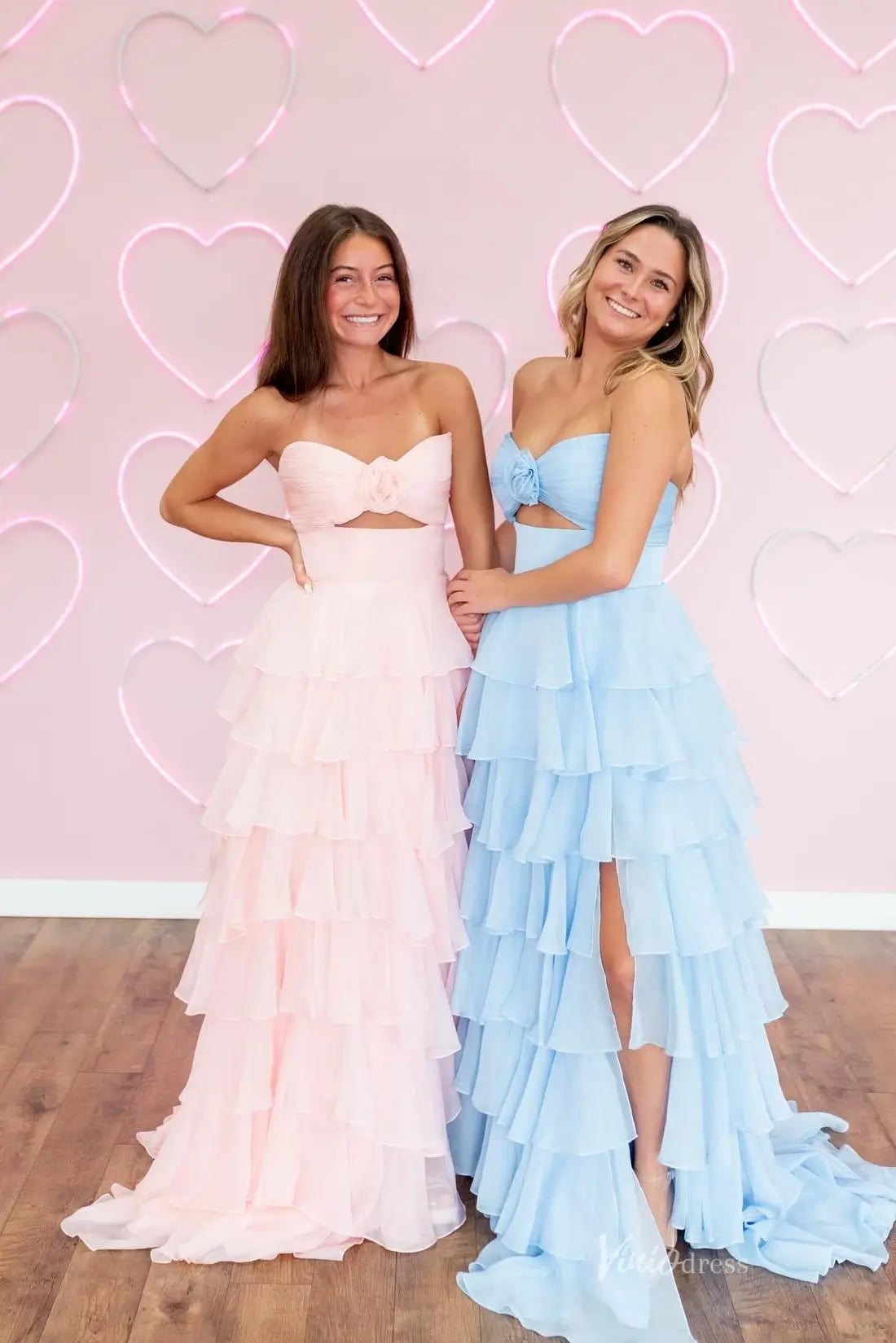 Strapless Chiffon Ruffled Prom Dresses with Skit & Sweetheart Neck RF317-prom dresses 2026-Viniodress-Blush-Custom Size-