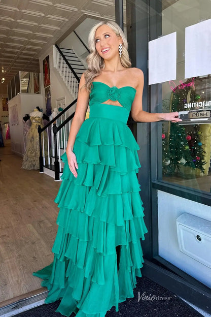 Strapless Chiffon Ruffled Prom Dresses with Skit & Sweetheart Neck RF317-prom dresses 2026-Viniodress-Blush-Custom Size-