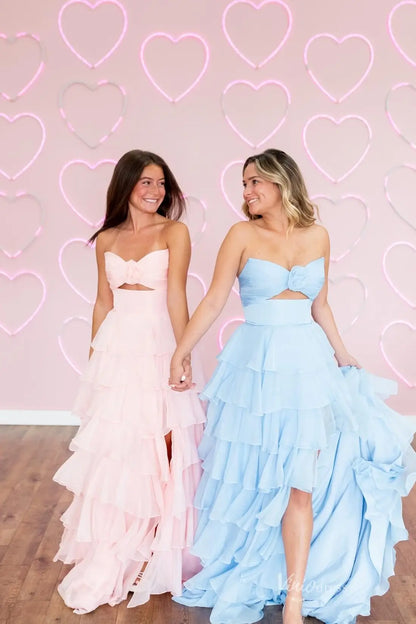 Strapless Chiffon Ruffled Prom Dresses with Skit & Sweetheart Neck RF317-prom dresses 2026-Viniodress-Blush-Custom Size-