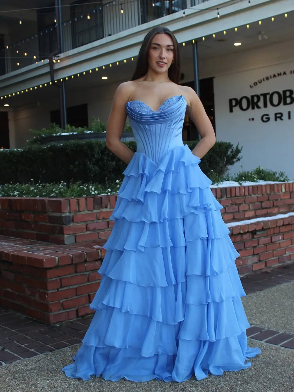 prom dresses 2025 Strapless Chiffon Tiered Prom Dress with Slit & Lace Sweetheart Neckline – Style FD3732-plus size wedding dresses Viniodress-Custom Colors-Custom Size-