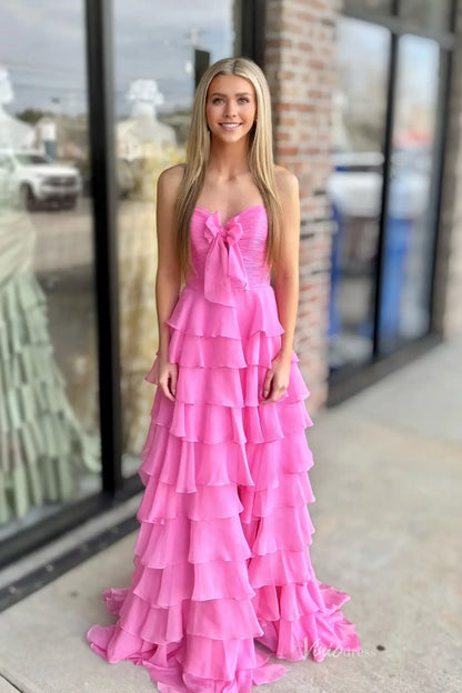 Strapless Chiffon Tiered Prom Dresses with Slit, Sweetheart Neck & Pleated Bodice - RF318-prom dresses 2026-Viniodress-Periwinkle-Custom Size-