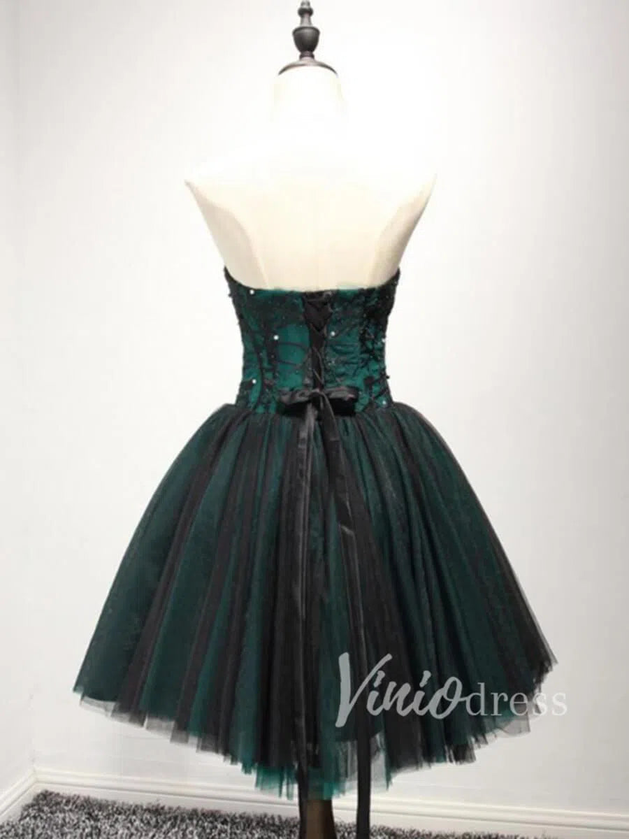 Short Prom Dresses 2025 Strapless Dark Green Homecoming Dresses SD1101-homecoming dresses-Viniodress-As Picture-Custom Size-Viniodress