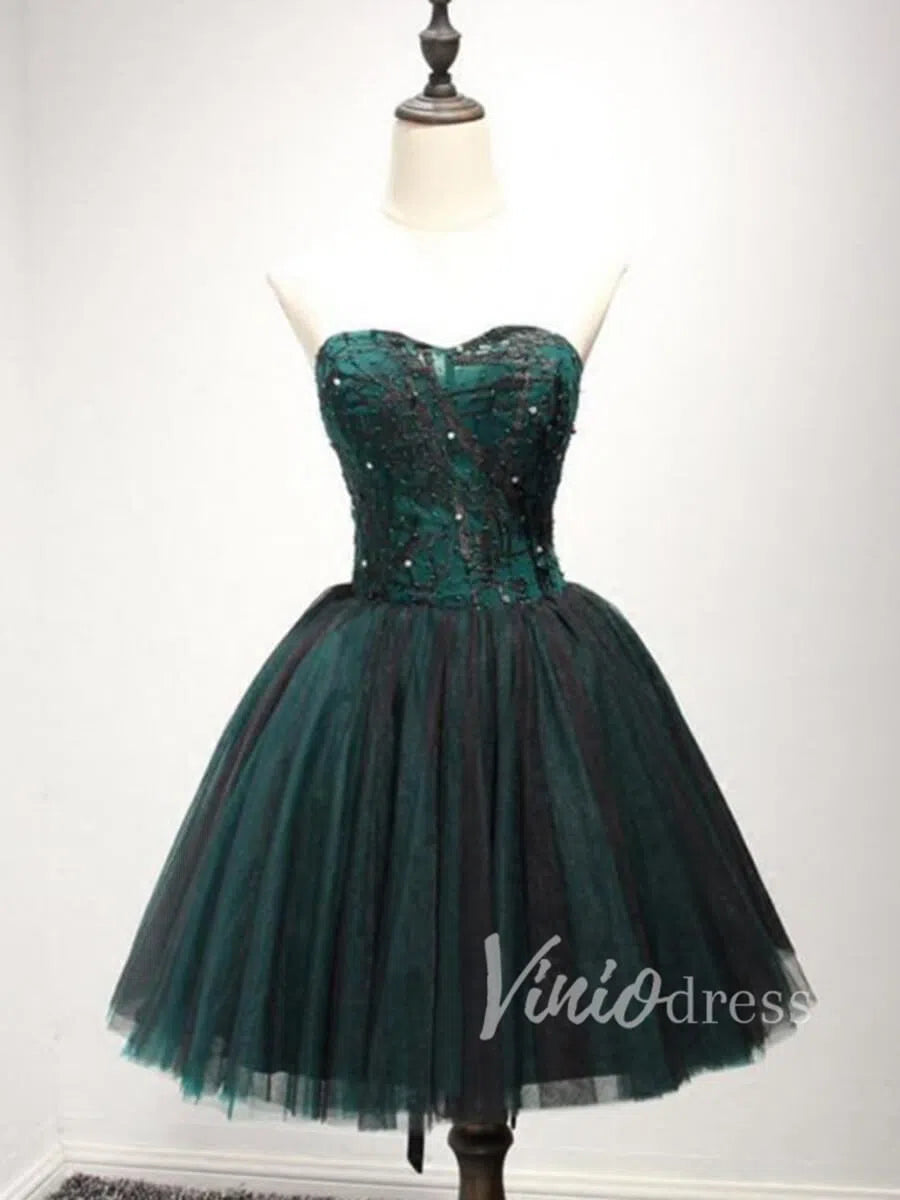 Short Prom Dresses 2025 Strapless Dark Green Homecoming Dresses SD1101-homecoming dresses-Viniodress-As Picture-Custom Size-Viniodress