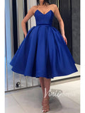 Short Prom Dresses 2025 Strapless Dark Green Tea Length Prom Dresses with Pockets SD1178-homecoming dresses-Viniodress-Royal Blue-Custom Size-Viniodress