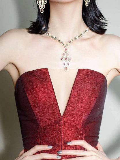 Strapless Dark Red Long Prom Dresses Sparkly A-line Evening Dress FD2000-prom dresses 2025 -Viniodress-Dark Red-Custom Size-