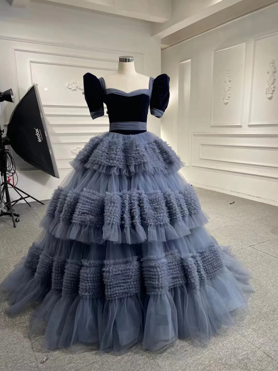 Strapless Dusty Blue Blue Quince Dress Tiered Ruffle Ball Gown Sweet 16 Dress 67119 viniodress-Quinceanera Dresses 2025 -Viniodress-Dusty Blue-Custom Size-