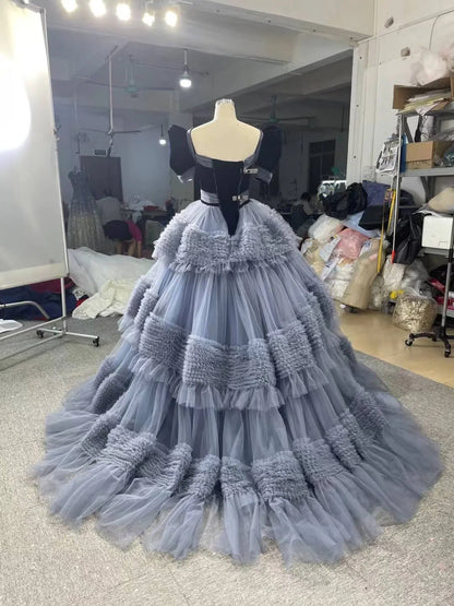 Strapless Dusty Blue Blue Quince Dress Tiered Ruffle Ball Gown Sweet 16 Dress 67119 viniodress-Quinceanera Dresses 2025 -Viniodress-Dusty Blue-Custom Size-