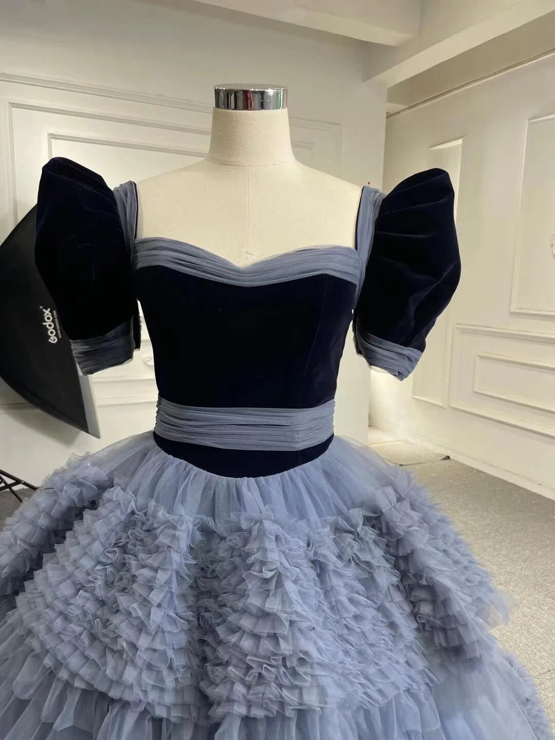 Strapless Dusty Blue Blue Quince Dress Tiered Ruffle Ball Gown Sweet 16 Dress 67119 viniodress-Quinceanera Dresses 2025 -Viniodress-Dusty Blue-Custom Size-