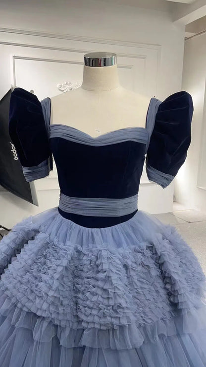 Strapless Dusty Blue Blue Quince Dress Tiered Ruffle Ball Gown Sweet 16 Dress 67119 viniodress-Quinceanera Dresses 2025 -Viniodress-Dusty Blue-Custom Size-