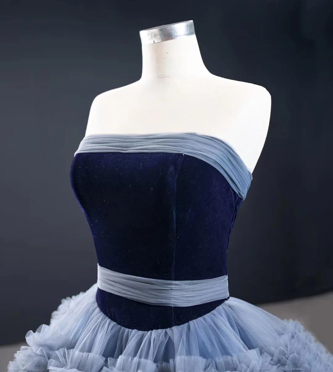 Strapless Dusty Blue Blue Quince Dress Tiered Ruffle Ball Gown Sweet 16 Dress 67119 viniodress-Quinceanera Dresses 2025 -Viniodress-Dusty Blue-Custom Size-