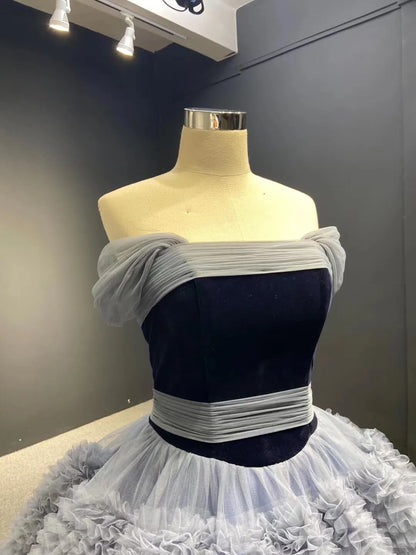 Strapless Dusty Blue Blue Quince Dress Tiered Ruffle Ball Gown Sweet 16 Dress 67119 viniodress-Quinceanera Dresses 2025 -Viniodress-Dusty Blue-Custom Size-