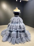 Prom Dress 2025 Strapless Dusty Blue Blue Quince Dress Tiered Ruffle Ball Gown Sweet 16 Dress 67119 viniodress-unique Quinceanera Dresses-Dusty Blue-Custom Size-Viniodress