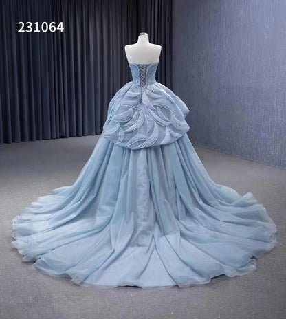 Strapless Dusty Blue Quinceanera Dresses Corset Back Gown 1 Meter Train 231064-Quinceanera Dresses 2025 -Viniodress-Dusty Blue-Custom Size-