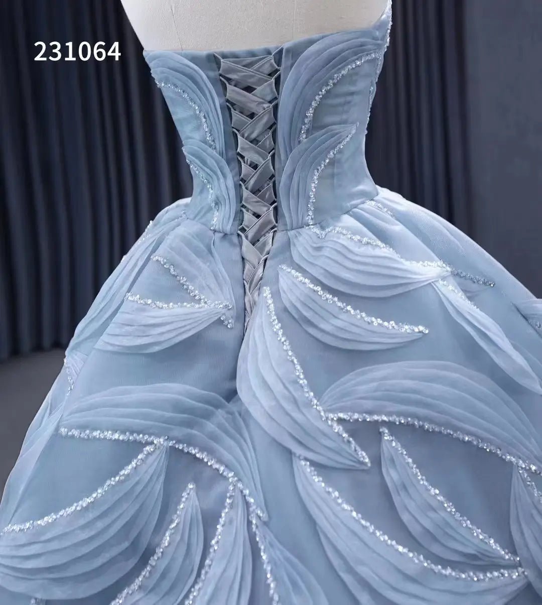 Strapless Dusty Blue Quinceanera Dresses Corset Back Gown 1 Meter Train 231064-Quinceanera Dresses 2025 -Viniodress-Dusty Blue-Custom Size-