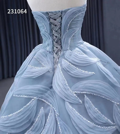 Strapless Dusty Blue Quinceanera Dresses Corset Back Gown 1 Meter Train 231064-Quinceanera Dresses 2025 -Viniodress-Dusty Blue-Custom Size-