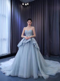 Strapless Dusty Blue Tulle Sweet 16 Ball Gowns Wedding Dresses 231064