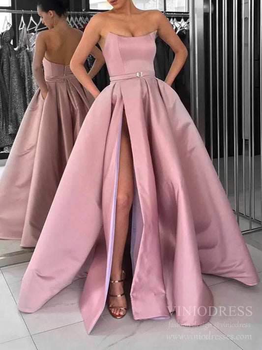 Prom Dress 2025 Cheap Strapless Dusty Rose Long Prom Dresses with Pockets FD1501-unique prom dresses-Dusty Rose-Custom Size-Viniodress