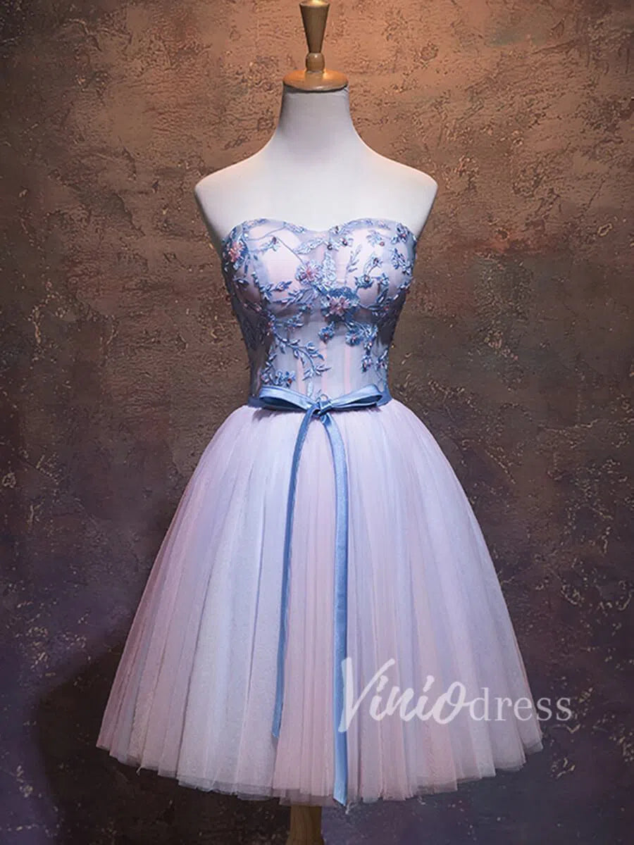 Short Prom Dresses 2025 Strapless Embroidery Homecoming Dresses with Sash SD1168-homecoming dresses-Viniodress-As Picture-Custom Size-Viniodress