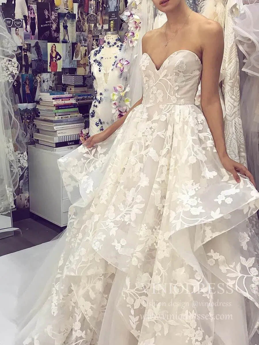 Strapless Embroidery Lace Wedding Dresses Unique Bridal Dress VW1283-wedding dresses-Viniodress-Viniodress