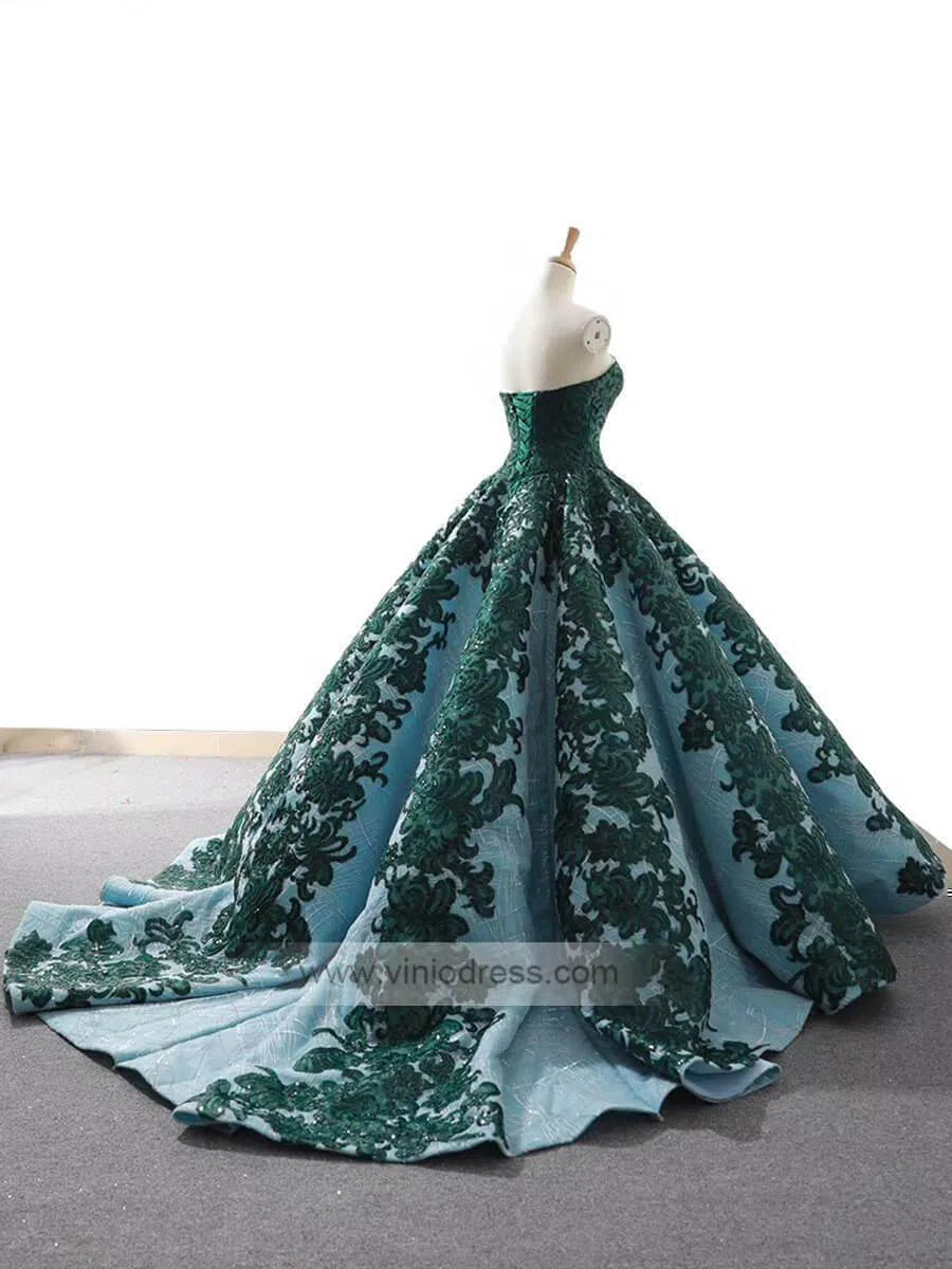 Prom Dress 2025 Strapless Emerald Green Lace Ball Gown 66686 viniodress-unique Quinceanera Dresses-Emerald Green-US 2-Viniodress