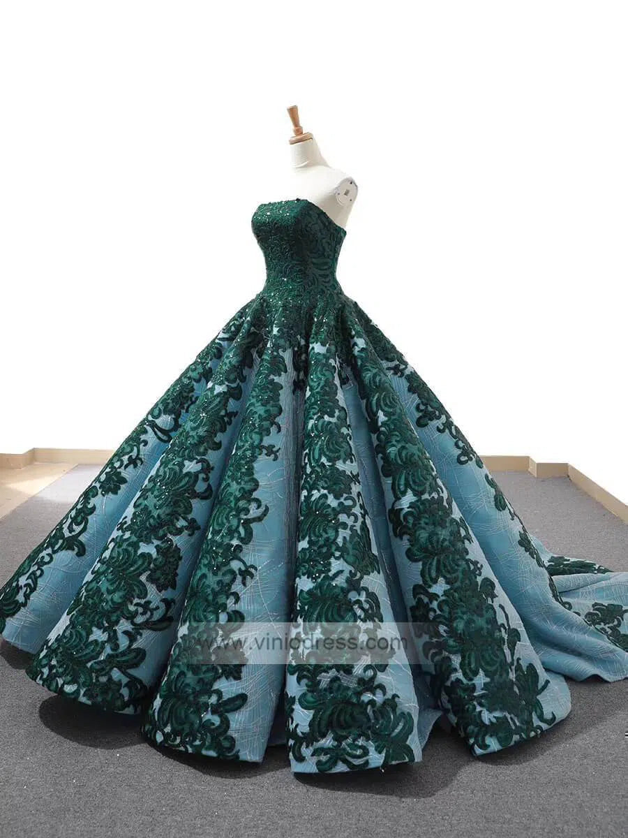 Prom Dress 2025 Strapless Emerald Green Lace Ball Gown 66686 viniodress-unique Quinceanera Dresses-Emerald Green-US 2-Viniodress