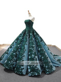 Strapless Emerald Green Lace Ball Gown 66686 viniodress-Quinceanera Dresses-Viniodress-Viniodress