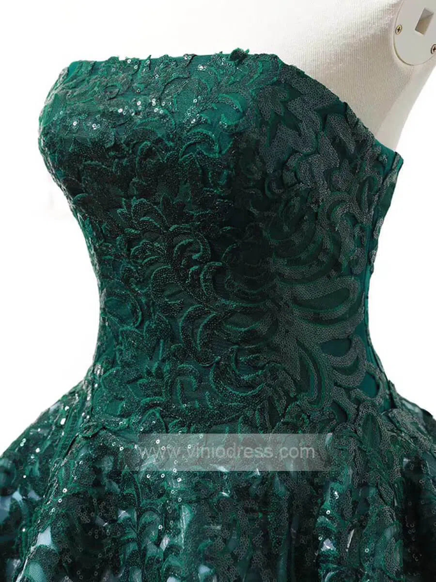 Strapless Emerald Green Lace Ball Gown 66686 viniodress-Quinceanera Dresses-Viniodress-Viniodress