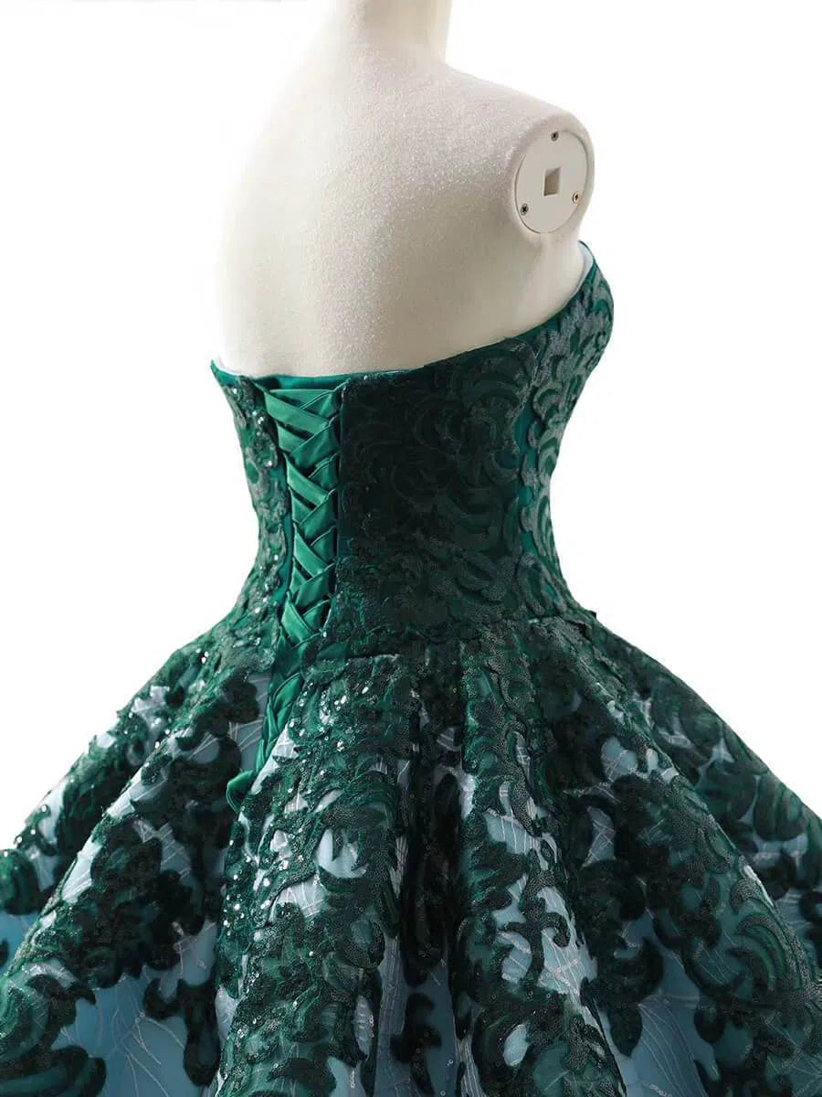 Prom Dress 2025 Strapless Emerald Green Lace Ball Gown 66686 viniodress-unique Quinceanera Dresses-Emerald Green-US 2-Viniodress