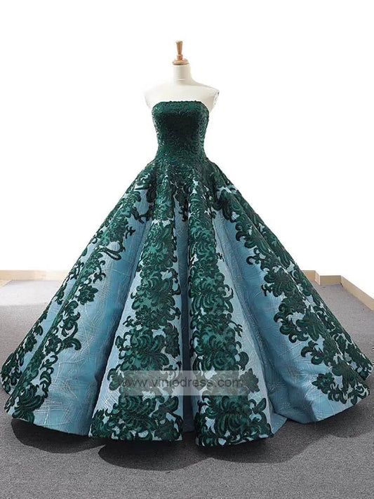 Prom Dress 2025 Strapless Emerald Green Lace Ball Gown 66686 viniodress-unique Quinceanera Dresses-Emerald Green-US 2-Viniodress