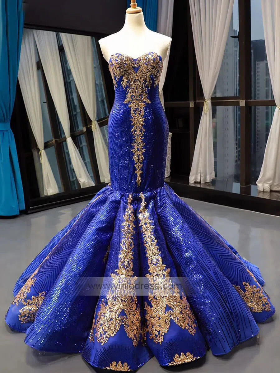 Strapless Emerald Green Mermaid Prom Dresses with Sleeves FD1156 viniodress-prom dresses 2025 -Viniodress-Royal Blue-US 2-