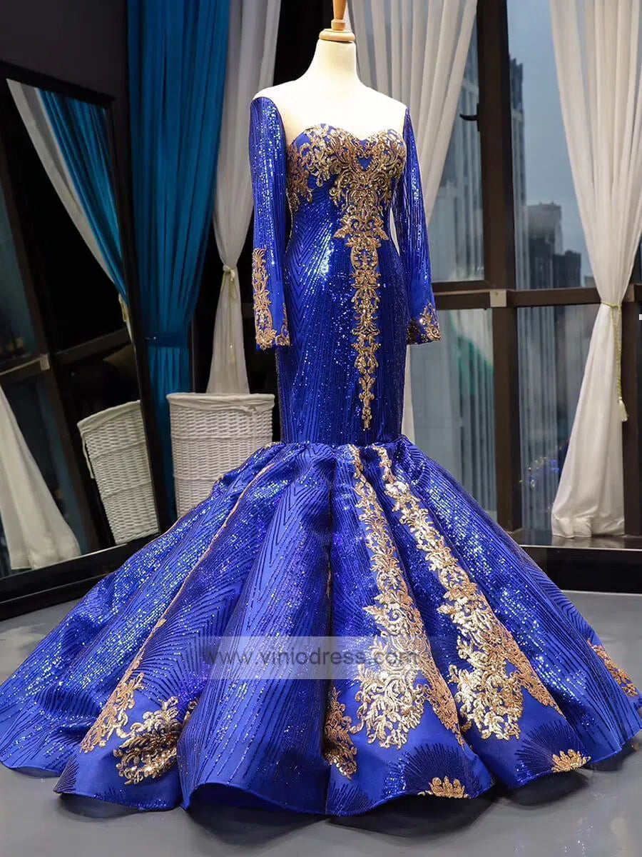 Strapless Emerald Green Mermaid Prom Dresses with Sleeves FD1156 viniodress-prom dresses 2025 -Viniodress-Royal Blue-US 2-