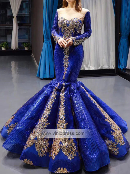 Strapless Emerald Green Mermaid Prom Dresses with Sleeves FD1156 viniodress-prom dresses 2025 -Viniodress-Royal Blue-US 2-