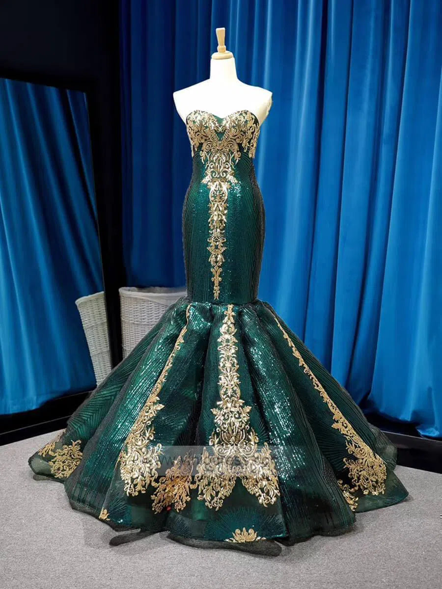 Strapless Emerald Green Mermaid Prom Dresses with Sleeves FD1156 viniodress-prom dresses-Viniodress-Emerald Green-US 2-Viniodress