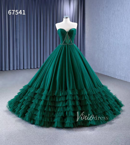 Strapless Emerald Green Ruffle Tulle Wedding Dresses Ruffled Pageant Gown 67541-wedding dresses 2025 -Viniodress-Emerald Green-Custom Size-