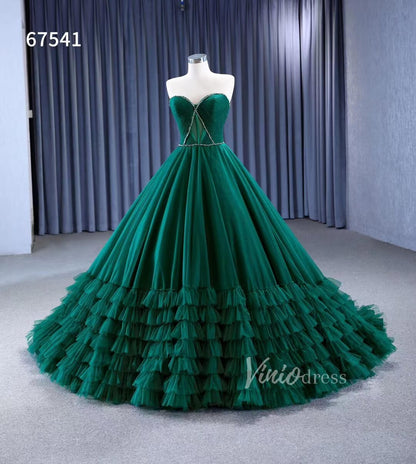 Strapless Emerald Green Ruffle Tulle Wedding Dresses Ruffled Pageant Gown 67541-wedding dresses 2025 -Viniodress-Emerald Green-Custom Size-