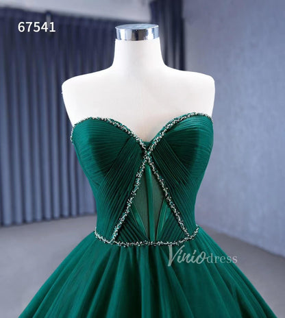 Strapless Emerald Green Ruffle Tulle Wedding Dresses Ruffled Pageant Gown 67541-wedding dresses 2025 -Viniodress-Emerald Green-Custom Size-