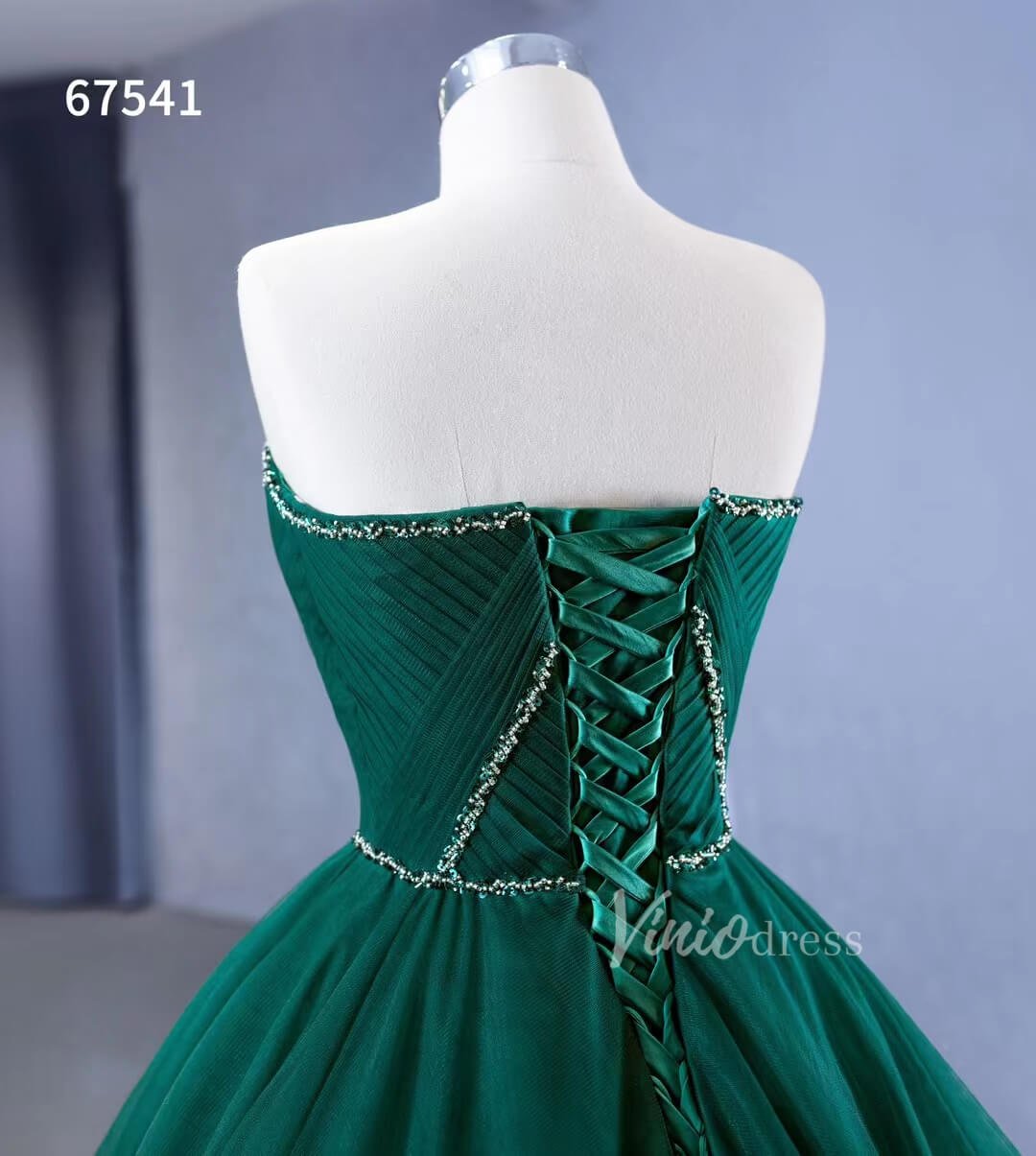 Strapless Emerald Green Ruffle Tulle Wedding Dresses Ruffled Pageant Gown 67541-wedding dresses 2025 -Viniodress-Emerald Green-Custom Size-