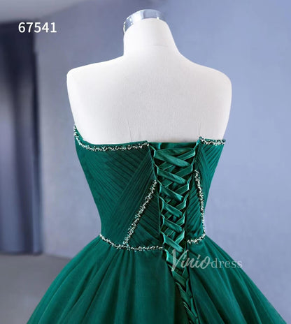 Strapless Emerald Green Ruffle Tulle Wedding Dresses Ruffled Pageant Gown 67541-wedding dresses 2025 -Viniodress-Emerald Green-Custom Size-