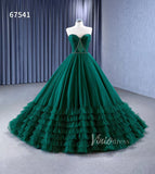 Strapless Emerald Green Ruffle Tulle Wedding Dresses Ruffled Pageant Gown 67541-wedding dresses-Viniodress-Viniodress