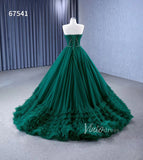 Strapless Emerald Green Ruffle Tulle Wedding Dresses Ruffled Pageant Gown 67541-wedding dresses-Viniodress-Viniodress