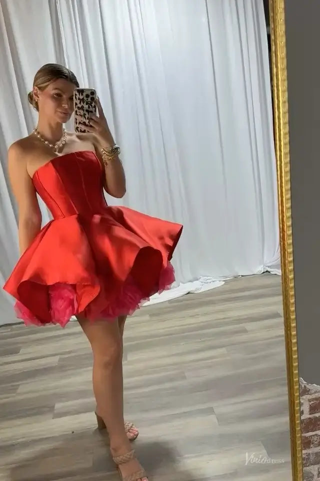 Strapless Fit and Flare Homecoming Dress with Ruffle Hem HS044 Viniodress Strapless Fit and Flare Homecoming Dress with Ruffle Hem HS044 Viniodress