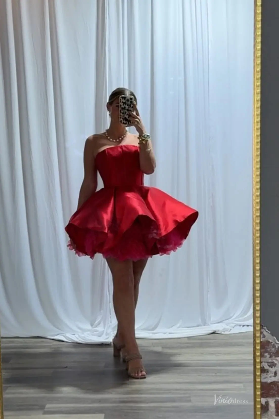 Strapless Fit and Flare Homecoming Dress with Ruffle Hem  HS044   Viniodress