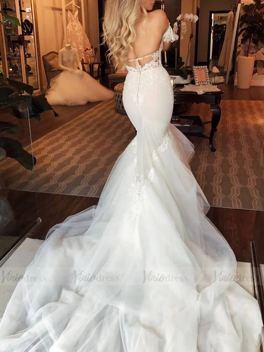 Strapless Fitted Mermaid Wedding Dresses with Removable Sleeves VW1298-wedding dresses-Viniodress-Viniodress