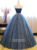 Strapless Floral Ball Gowns Blue Lace Prom Dresses FD1024 viniodress-prom dresses-Viniodress-Viniodress