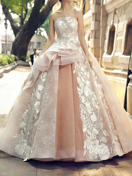 Strapless Floral Prom Dresses Champagne Princess Quinceañera Dress FD1289 viniodress-prom dresses 2025 -Viniodress-Champagne-US 2-