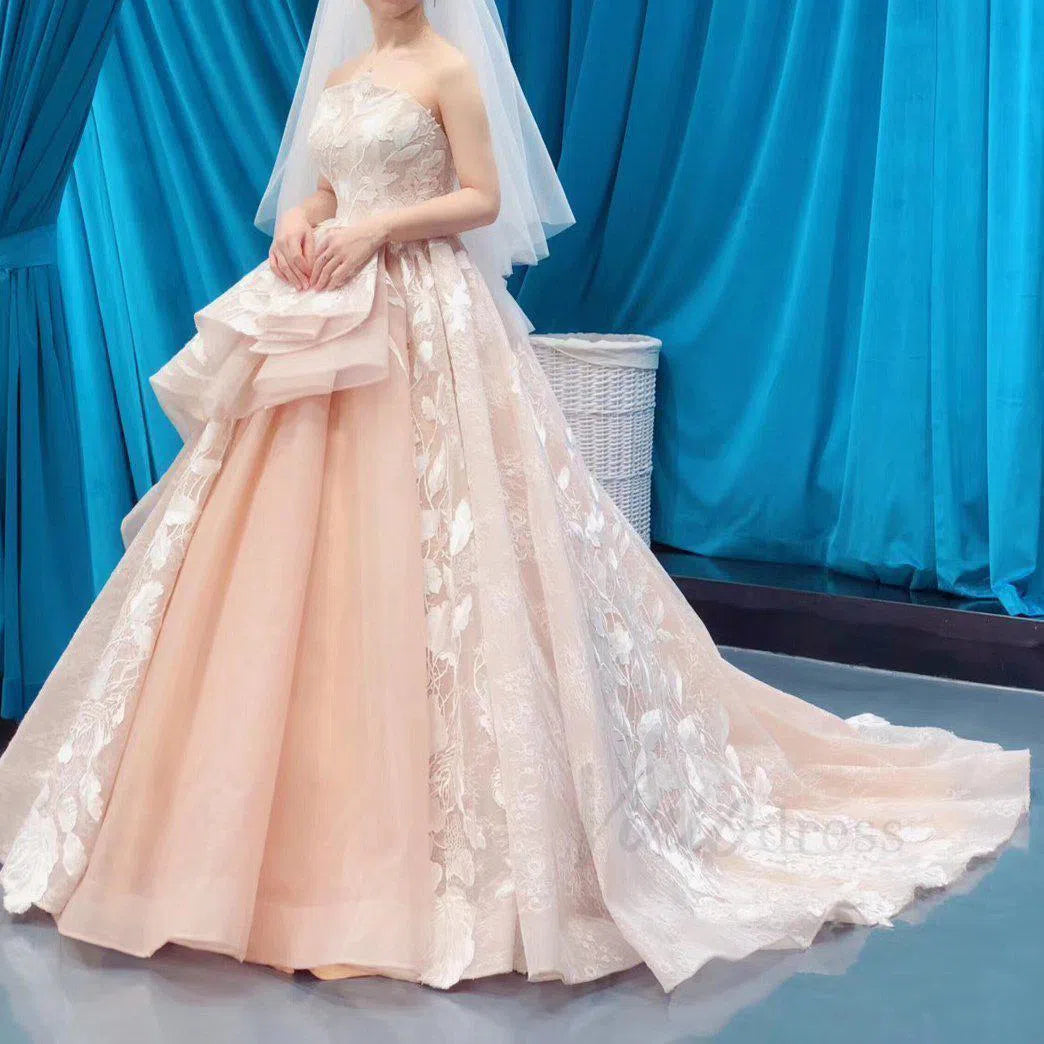 Strapless Floral Prom Dresses Champagne Princess Quinceañera Dress FD1289 viniodress-prom dresses 2025 -Viniodress-Champagne-US 2-