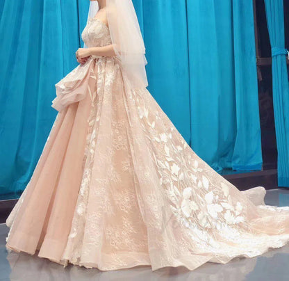 Strapless Floral Prom Dresses Champagne Princess Quinceañera Dress FD1289 viniodress-prom dresses 2025 -Viniodress-Champagne-US 2-