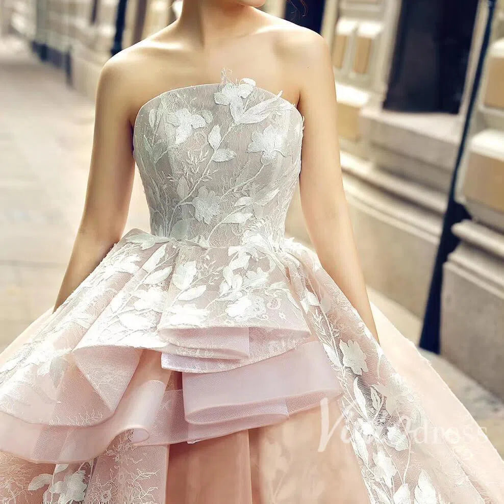 Strapless Floral Prom Dresses Champagne Princess Quinceañera Dress FD1289 viniodress-prom dresses-Viniodress-Viniodress